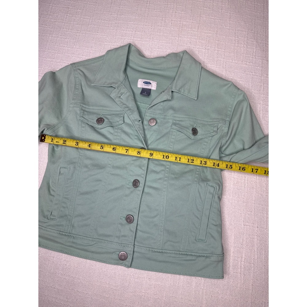 Old Navy Denim Jacket Girls L 10-12 Green Cotton Stretch Trucker Button Up Coat - Picture 9 of 10